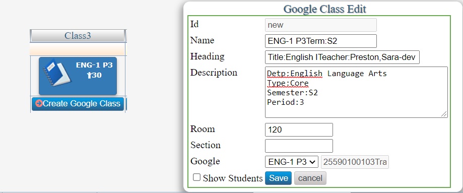 Google Class Create from SIS roster data